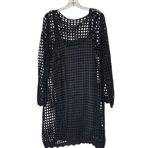 FCT With Love Size 1X Black Mesh Dress Crochet Overlay Open-Weave Top Women's
